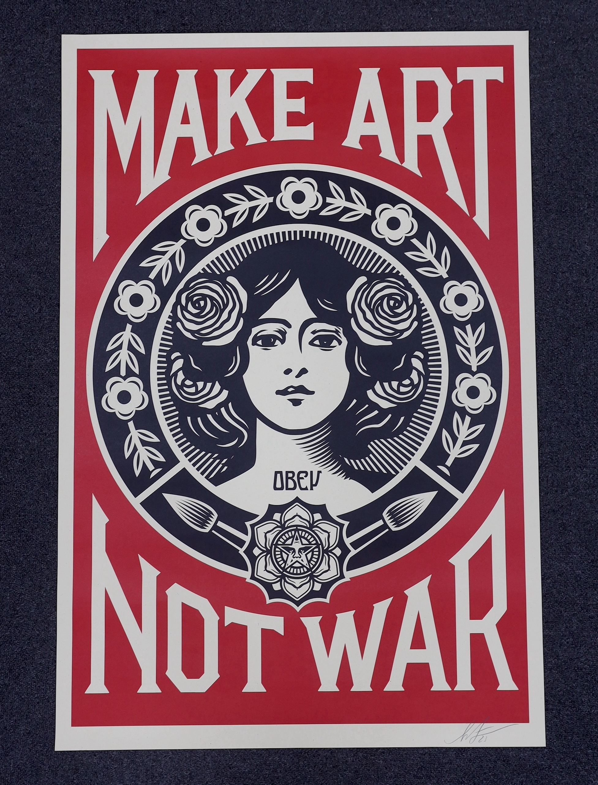 Shepard Fairey (b.1970), artist print, 'Make Art Not War', pencil signed, unframed, 92cm x 60